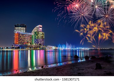 Dubai, Dubai/ United Arab Emirates - December 2 2019: National Day Fireworks At Festival City Mall