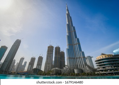 Dubai, United Arab Emirates - Feb 17, 2020:The Enormous Burj Khalifa On A Beautiful Sunny Day.