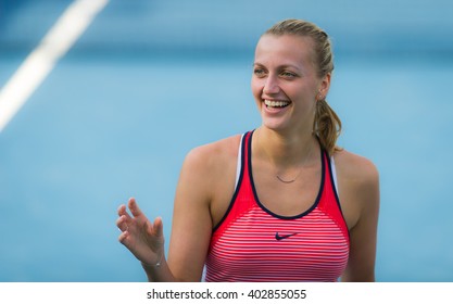 DUBAI, UNITED ARAB EMIRATES - FEBRUARY 16 : Petra Kvitova In Action At The 2016 Dubai Duty Free Tennis Championships