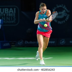 DUBAI, UNITED ARAB EMIRATES - FEBRUARY 17 : Simona Halep At The 2016 Dubai Duty Free Tennis Championships