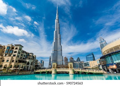 Dubai, United Arab Emirates - February 6 - View Of Burj Khalifa On A Beautiful Day On February 6, 2017.