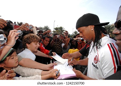 DUBAI, UNITED ARAB EMIRATES: JANUARY 03, 2008: AC Milan's Brazilian Football Player Ronaldinho Signs Autograph To The Fans, At The Al Nasr Soccer Stadium, During The AC Milan Training Camp, In Dubai.