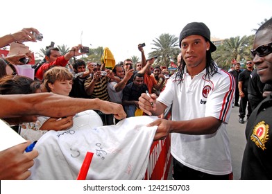 DUBAI, UNITED ARAB EMIRATES: JANUARY 03, 2008: AC Milan's Brazilian Football Player Ronaldinho Signs Autograph To The Fans, At The Al Nasr Soccer Stadium, During The AC Milan Training Camp, In Dubai.