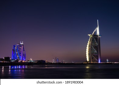Dubai, United Arab Emirates - January 8th, 2021: Wallpaper Burj Al Arab hotel at night