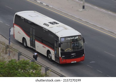 DUBAI, UNITED ARAB EMIRATES - Jun 22, 2021: A closeup of United Arab Emirates Dubai UAE RTA public transport red