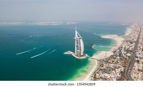 Dubai, United Arab Emirates, March 2019 - Aerial View Of Souk Madinat Jumeirah And Burj Al Arab