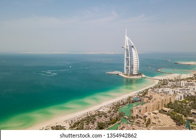 Dubai, United Arab Emirates, March 2019 - Aerial View Of Souk Madinat Jumeirah And Burj Al Arab