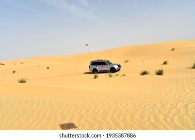 Dubai, United Arab Emirates – March 12, 2021, early morning off-roading and dune bashing around Al Qudra Lake with UAE Offroaders, one of best attractions in UAE