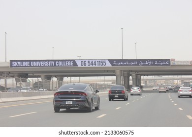 Dubai, United Arab Emirates - March 7, 2022: Outdoor Advertising Panel (horizontal Banner) Over A Highway In Dubai City. Out Of Home Advertising Concept.