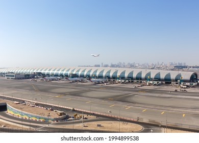 Dubai, United Arab Emirates - May 27, 2021: Overview of Dubai airport Terminal 3 (DXB) in the United Arab Emirates.