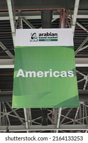 Dubai, United Arab Emirates - May 9, 2022: Official Signage Branding At 'Arabian Travel Market 2022' International Trade Show For The Global Travel And Tourism Industry, At Dubai World Trade Centre.  