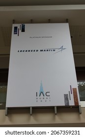 Dubai, United Arab Emirates - October 25, 2021: Sponsor's Signage Board At The 72nd International Astronautical Congress Organised By The International Astronautical Federation.