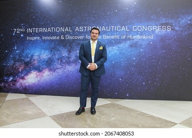 Dubai, United Arab Emirates - October 25, 2021: A Delegate Poses For A Photo At The 72nd International Astronautical Congress Organised By The International Astronautical Federation.