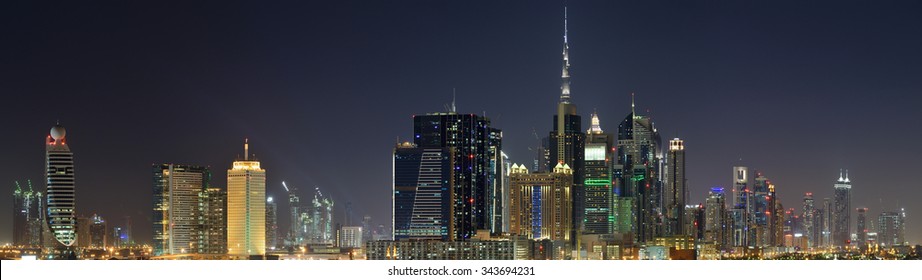 Dubai World Trade center at night.
