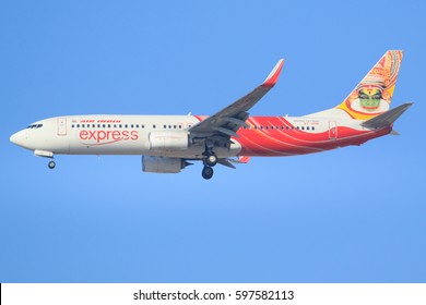 Dubai/UAE March 9, 2017: Boeing 737 From Air India Express Landing At Dubai Airport.