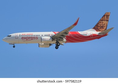 Dubai/UAE March 9, 2017: Boeing 737 From Air India Express Landing At Dubai Airport.