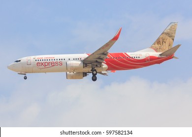 Dubai/UAE March 9, 2017: Boeing 737 From Air India Express Landing At Dubai Airport.