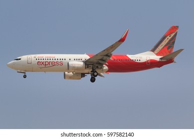 Dubai/UAE March 9, 2017: Boeing 737 From Air India Express Landing At Dubai Airport.