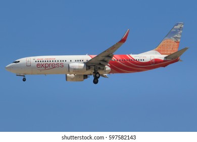 Dubai/UAE March 9, 2017: Boeing 737 From Air India Express Landing At Dubai Airport.