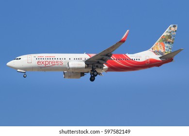 Dubai/UAE March 9, 2017: Boeing 737 From Air India Express Landing At Dubai Airport.