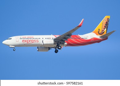 Dubai/UAE March 9, 2017: Boeing 737 From Air India Express Landing At Dubai Airport.