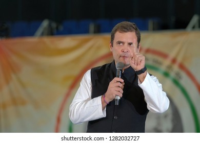 Dubai,UAE-01-11-2019:Rahul Gandhi Addressing The Crowd At The Dubai Cricket Stadium Which Was Packed With Nearly 25000 People.