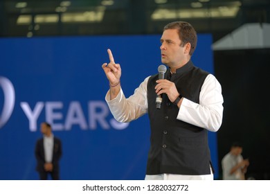 Dubai,UAE-01-11-2019:Rahul Gandhi Addressing The Crowd At The Dubai Cricket Stadium Which Was Packed With Nearly 25000 People.