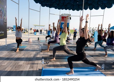 Dubai/UAE-10-24-2019:A Group Of Women Exercising Aerobics, Yoga During The Dubai Fitness Challenge 30/30.