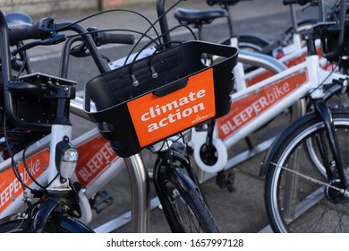 Dublin, Dublin Co. / Ireland - February 26 2020: Close Shot Of Public Bikes In Dublin With The Message 