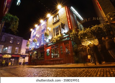 DUBLIN - Dec 18th, 2014 - Temple Bar is the most famous historic landmark in Dublin's city center. It has been in operation since 1840 and is one of the busiest bars in Europe. 