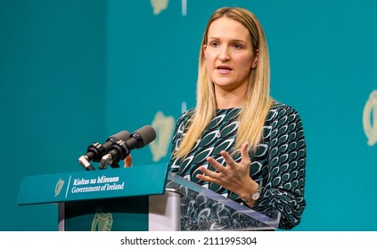 Dublin, December 2021 - Irish Minister For Justice Helen McEntee Speaks To The Media During A News Conference At Government Buildings.