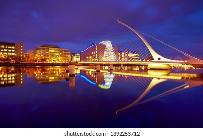 Dublin Docklands And Samuel Beckett Bridge At Night