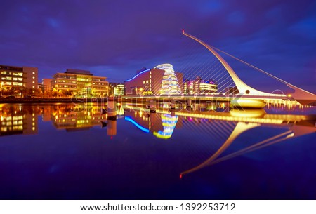Dublin Docklands and Samuel Beckett bridge at night