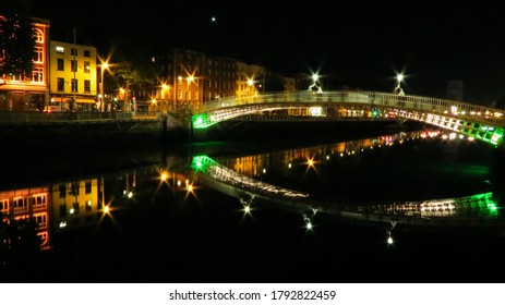 Dublin Hapenny Bridge Reflection At Night