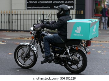 DUBLIN, IRELAND - 03/11/2016A Deliveroo food courier motorbike pictured in Dublin, Ireland
