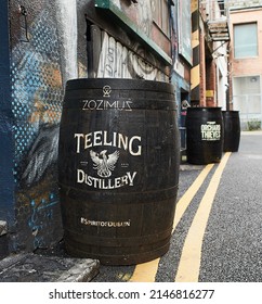 Dublin, Ireland - 04.10.2022: Teeling Whiskey Distillery Barrel On The Street.