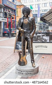 DUBLIN, IRELAND - 05 MAY, 2016: Phil Lynott Statue in Harry Street. The Irish musician, singer and songwriter was the lead vocalist of the famous band Thin Lizzy.