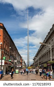 Dublin. Ireland. 06.23.16. The Spire Of Dublin, Or Monument Of Light, Is A Stainless Steel Needle 121.2m In Height, On The Site Of The Former Nelson's Pillar On O'Connell Street In Dublin, Ireland.