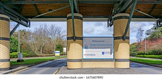 Dublin, Ireland, 13th March 2020. The Entrance To Tallaght University Hospital In South Dublin. An Academic Partner To Trinity College Dublin. 