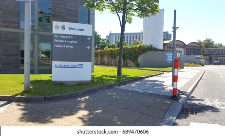 DUBLIN, IRELAND - 14 JUNE: St. Vincents Hospital Direction Sign