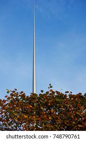 DUBLIN, IRELAND -2 NOV 2016- The Landmark Spire Of Dublin (Monument Of Light), A Stainless Steel Monument Located On The Site Of The Former Nelson's Pillar On O'Connell Street In Dublin, Ireland.