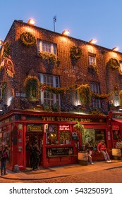 Dublin, Ireland - 26th Dec 2016: Temple Bar historic district., Dublin, Ireland, Christmas decoration at The Temple Bar Pub