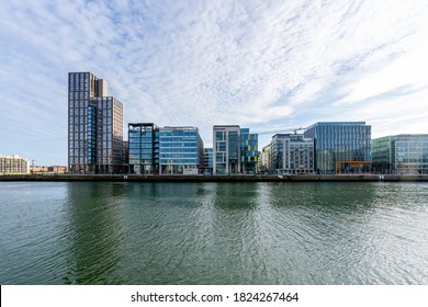 Dublin, Ireland - 27 September 2020: Grand Canal Dock,a Southside area near the city centre of Dublin, Ireland.