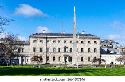 Dublin, Ireland, 27th February 2020. The Rear Of Leinster House, Once The Family Home Of The Duke Of Leinster,it Is Now The  Seat Of The Oireachtas, The Parliament Of Ireland.