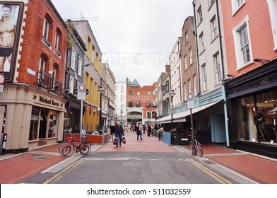 DUBLIN, IRELAND -29 OCT 2016- Grafton Street is a pedestrian thoroughfare and the main shopping street in central Dublin. It runs from College Green to Saint Stephens Green.