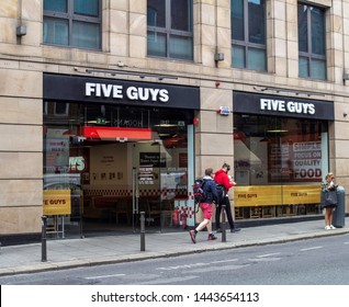 Dublin, Ireland, 2nd July 2019.. A Branch Of The Five Guys Burger Chain In South Great Georges Street, Dublin, Ireland. 