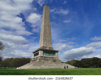 Dublin, Ireland - April 16 2022: A large obelisk in Phoenix park Dublin dedicated to Duke of Wellington