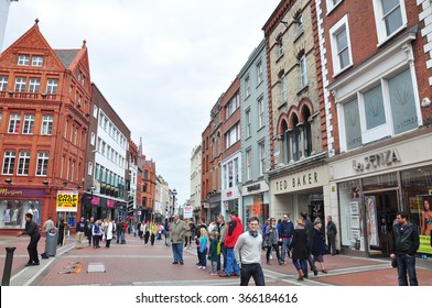 DUBLIN, IRELAND - APRIL 18, 2011: Grafton Street is a famous shopping center in dublin.It has many brand name shop on Grafton Street, Dublin, Ireland.