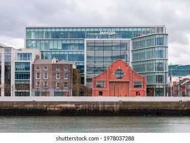 Dublin, Ireland - April 2021: HubSpot building on river Liffey in Dublin. 
