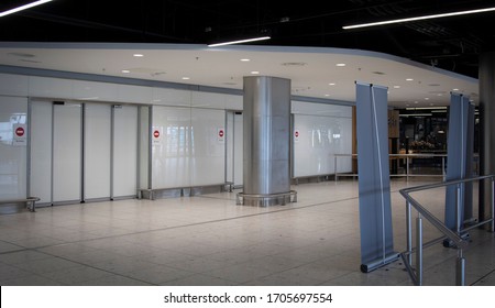 Dublin, Ireland - April 6, 2020: An Empty Arrivals Hall At Dublin Airport During The Covid-19 Lockdown.